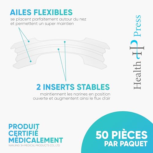 Health Press - 50 Pansements nasaux anti-ronflement transparents - Pour une respiration facile pendant le sommeil et le 