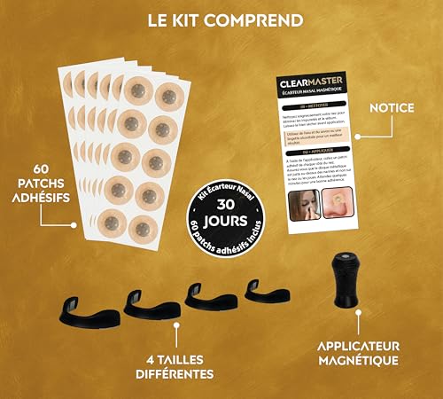 Ecarteur Nasal Magnétique Clearmaster - 4 Tailles - Amélioration de la Respiration Jour et Nuit - Anti-Ronflement - Poly