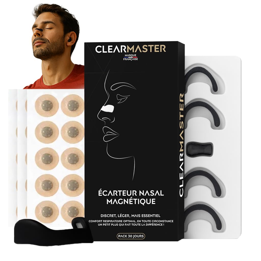 Ecarteur Nasal Magnétique Clearmaster - 4 Tailles - Amélioration de la Respiration Jour et Nuit - Anti-Ronflement - Poly